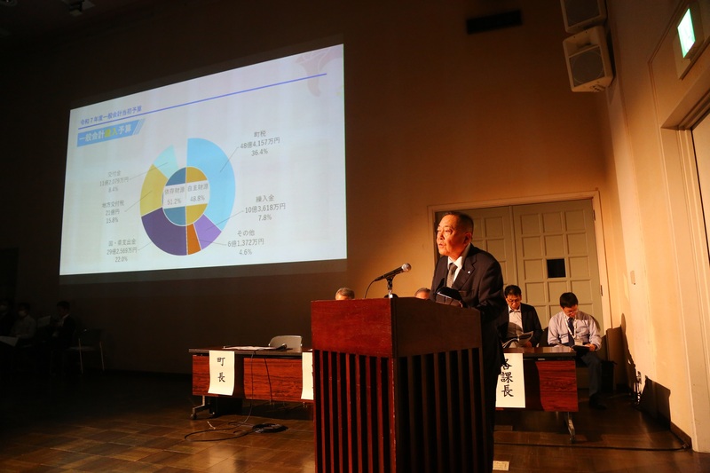 町長座談会で説明をする石川町長